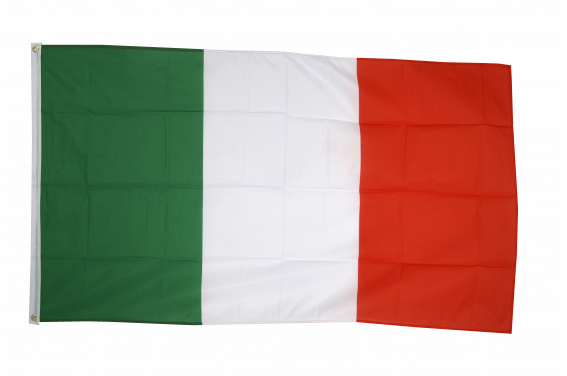 Lot de 2 drapeaux italiens, dimensions 90 x 150 cm + drapeau italien.  Dimensions 70 x 90 cm.
